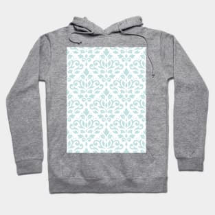 Scroll Damask Pattern Duck Egg Blue on White Hoodie